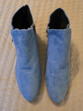 Blue Suede Ankle Booties with Side Zip